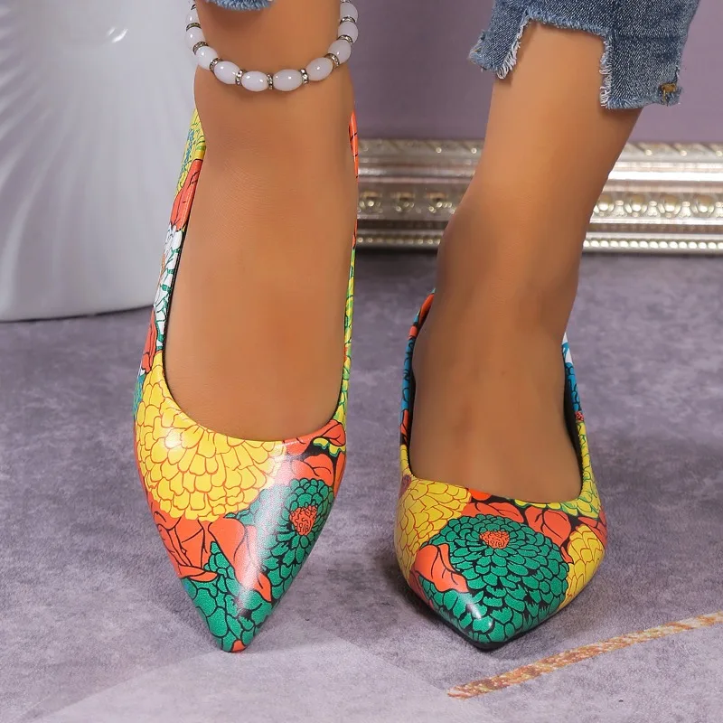 

High Quality Women's Shoes Spring Autumn Lady Pumps Fashion Print Low Heels Casual Pointed Toe Shallow Pump Bohemain Female Shoe