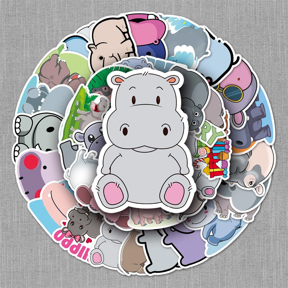 

10/30/50PCS Hippopotamus Animal Cartoon Personality Creative Graffiti Sticker Guitar Refrigerator Waterproof Sticker Wholesale
