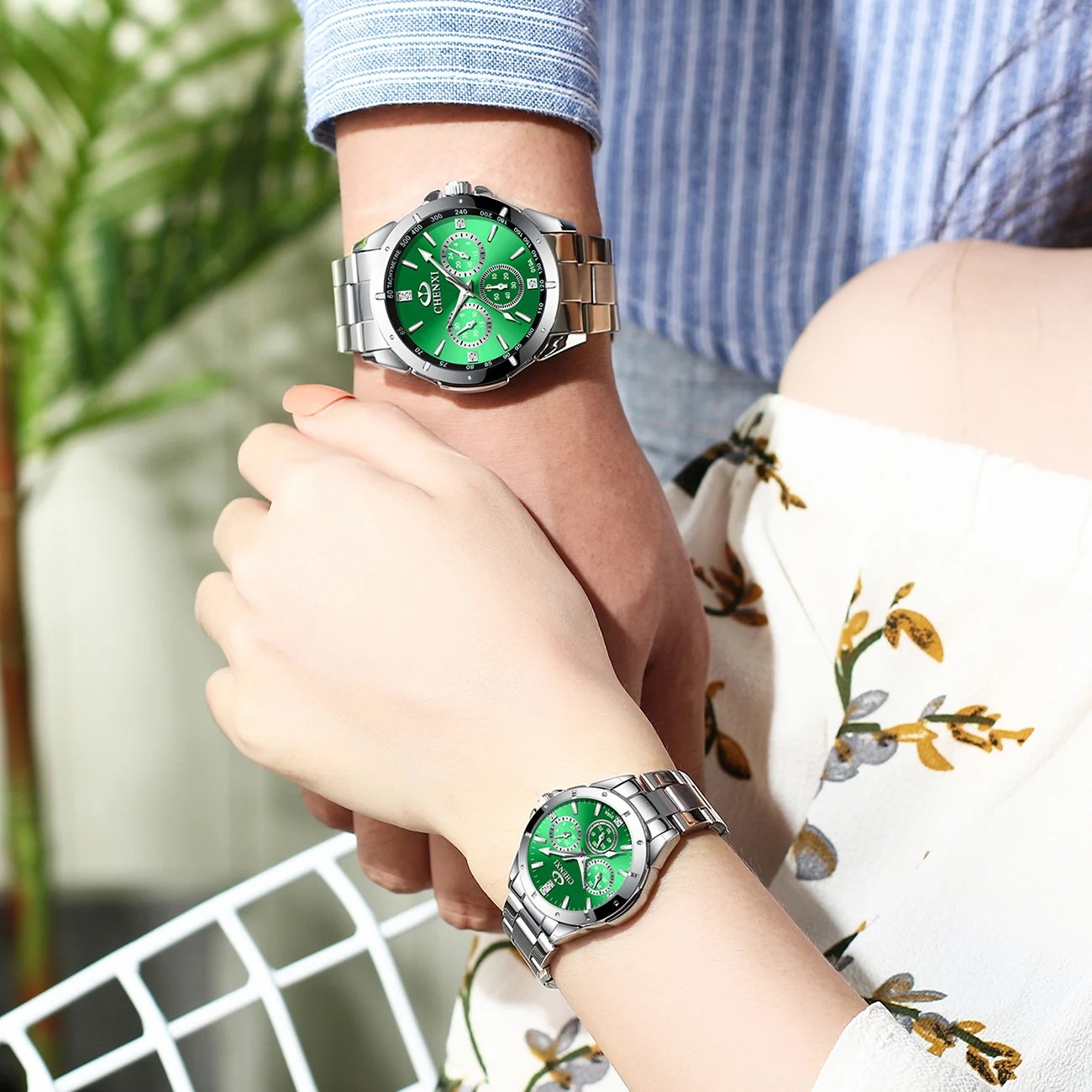 CHENXI Couple Watches Pair Men And Women,Gift Lover Watches,Waterproof Stainless Steel Quartz Men's Wrist Watch Women Fashion