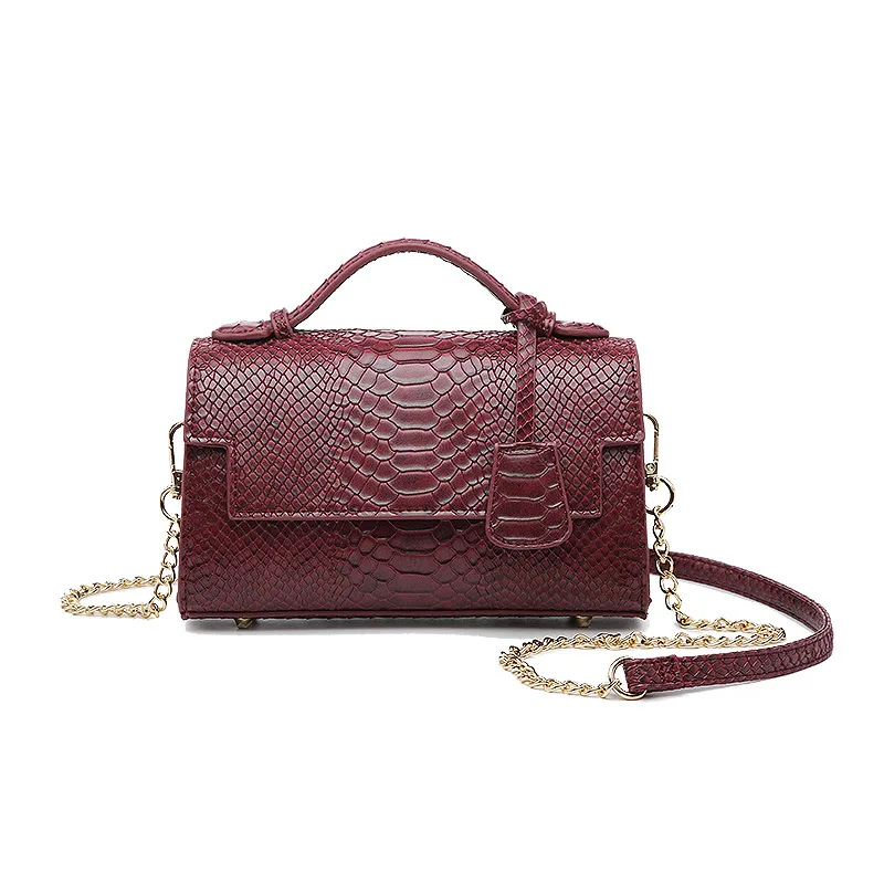 

New crocodile pattern leather and chain small square bag simple chain one-shoulder diagonal women's bag multi-color optional