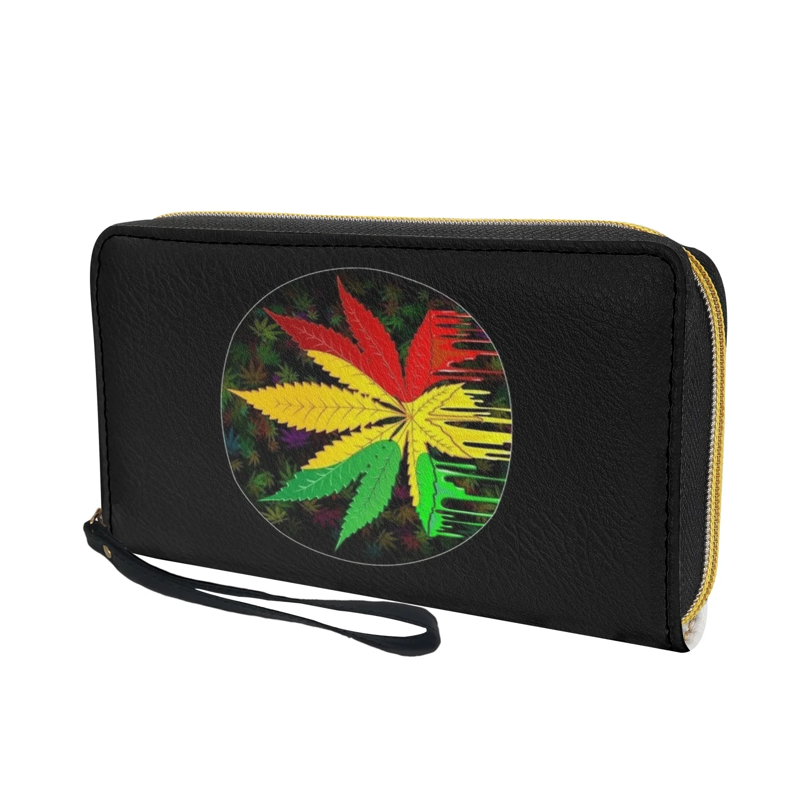Belidome Rainbow Weed Leaf Walet for Women RFID Blocking PU Leather Zipper Around Wallets Clutch Wristlet Travel Long Purse