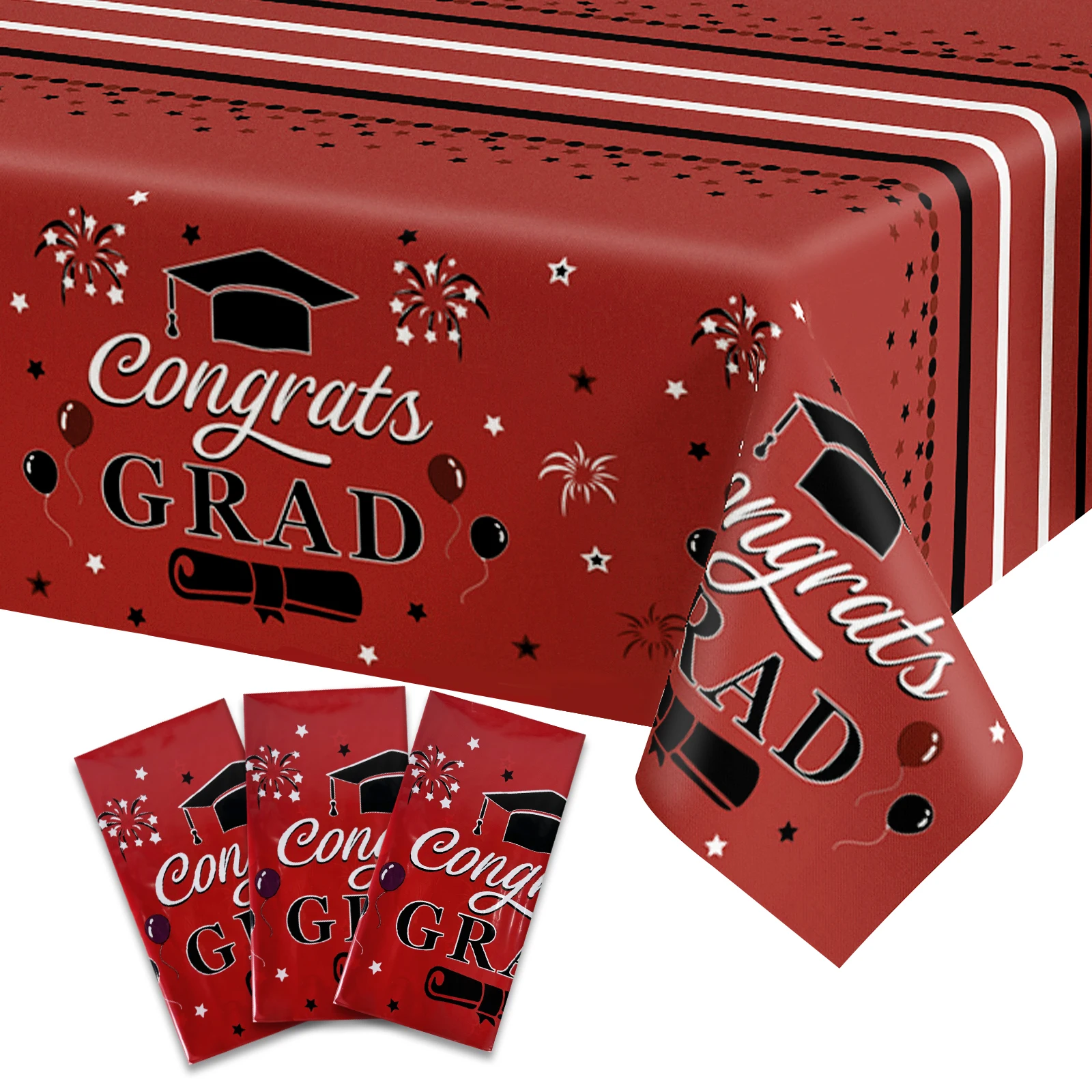 3 упаковки 54x108 дюйма красная скатерть на выпускной Congrats Grad Одноразовая Скатерть