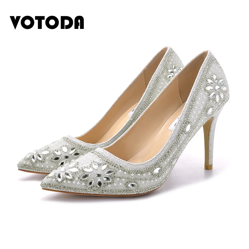 

Fashion Luxury Bling Crystal Rhinestone Woman Pumps Female Elegant Pointed Mules Thin High Heels Lady Party Wedding Bride Shoes