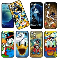 phone case for apple iphone 14 13 12 11 se 2020 x 7 8 6 mini plus pro max disney cartoon donald duck black silicone cover