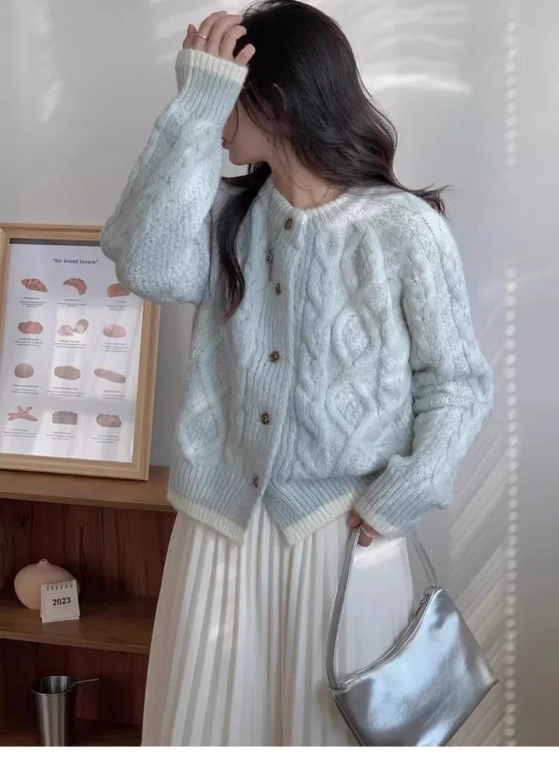 Утепленная зимняя одежда вязаный кардиган милая розовая короткая куртка