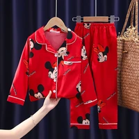 2022 disney mickey mouse childrens pajamas set spring and autumn ice silk thin girls boys red natal year new year home clothes