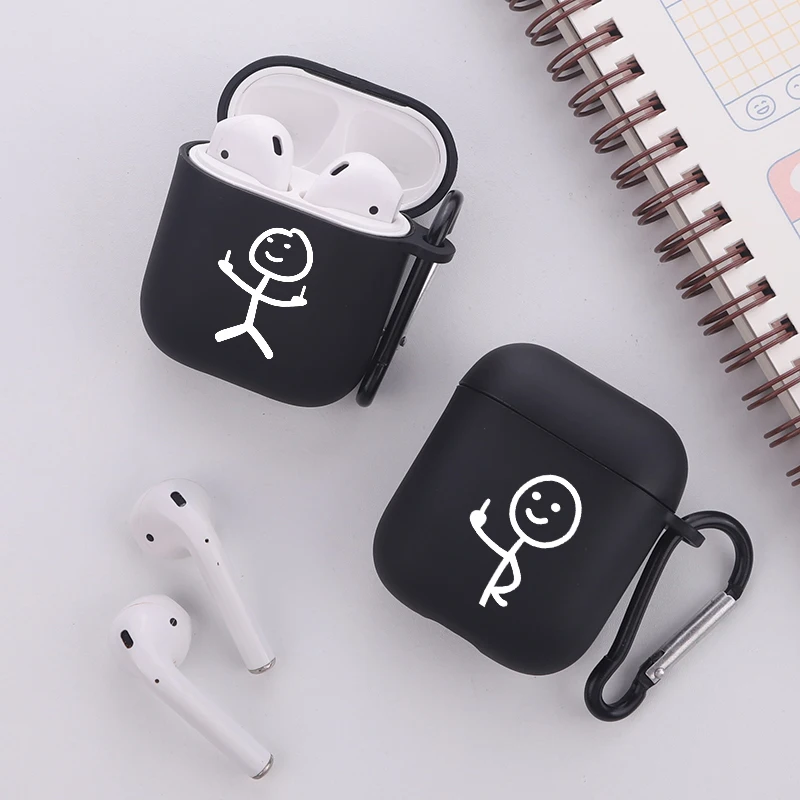 

Creative Stickman Finger Black Soft Earphone Case For Apple iPhone Charging Box For AirPods 1 2 3Pro ProtectiveCover Accessories