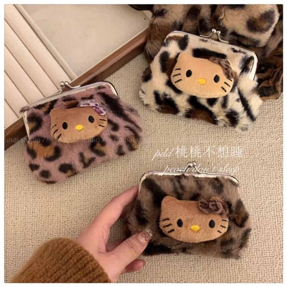 Kawaii Hello Kitty кошелек милый плюшевый леопардовый узор портативная сумка для