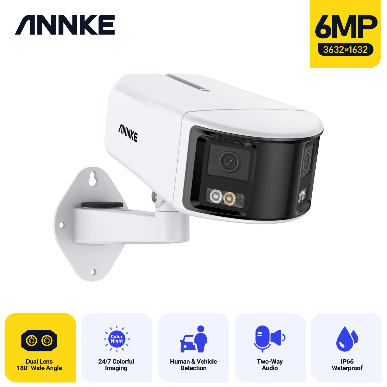 ANNKE 180° 6MP DUO POE Dual Lens Wide View Outdoor Video Camera,6MP AI Human Detect,6MP Security Camera,2 Way Audio CCTV Camera