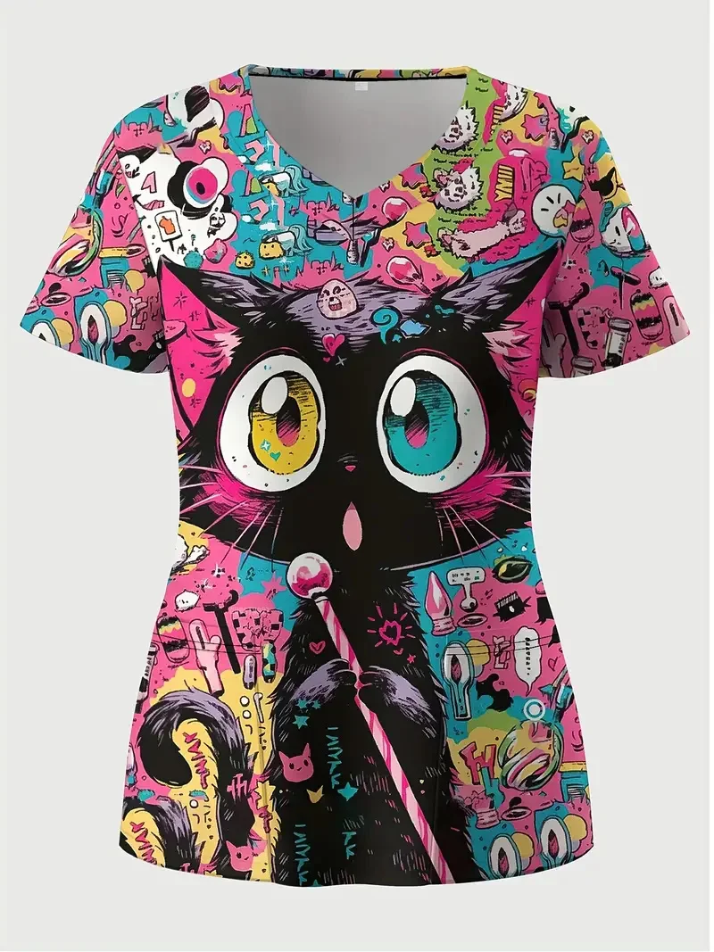 Клиническая униформа для женщин милый котенок мультяшный принт