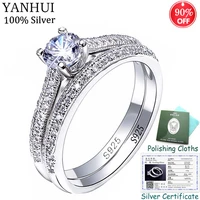 sent certificate fashion jewelry tibetan silver s925 rings set for women cubic zircon engagement wedding rings set gift cr131