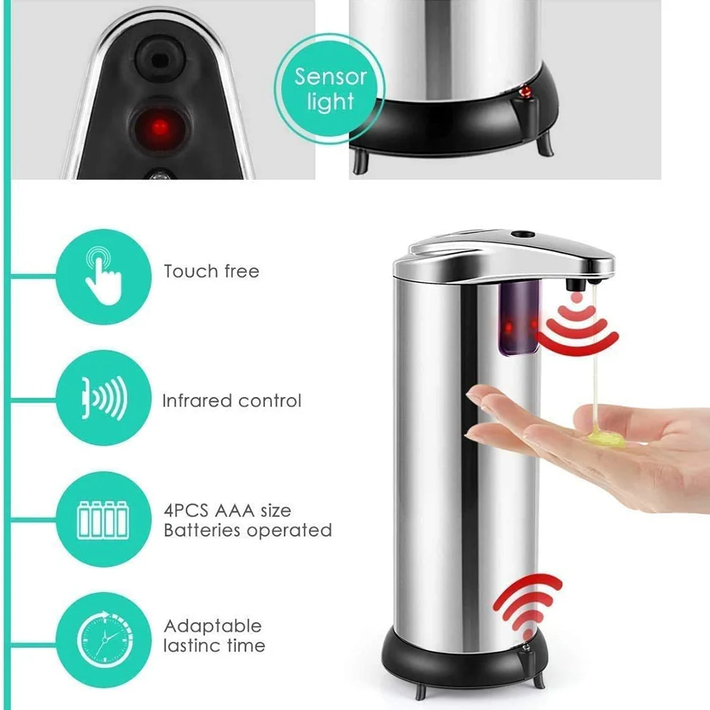 Liquid Soap Dispensers Stainless Steel Automatic Dispenser Smart Sensor 250ML Hand Wash Home Kitchen Bathroom | Обустройство дома