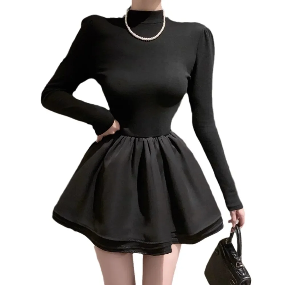 Твидовое женское осенне-зимнее платье полуполо/челюстковая шея внутренняя