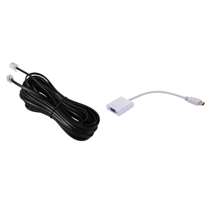 2PCS RJ11 6P4C Telephone Cable 10 Meters With HDMI To VGA HDMI Male To VGA RGB Female Video Converter Adapter