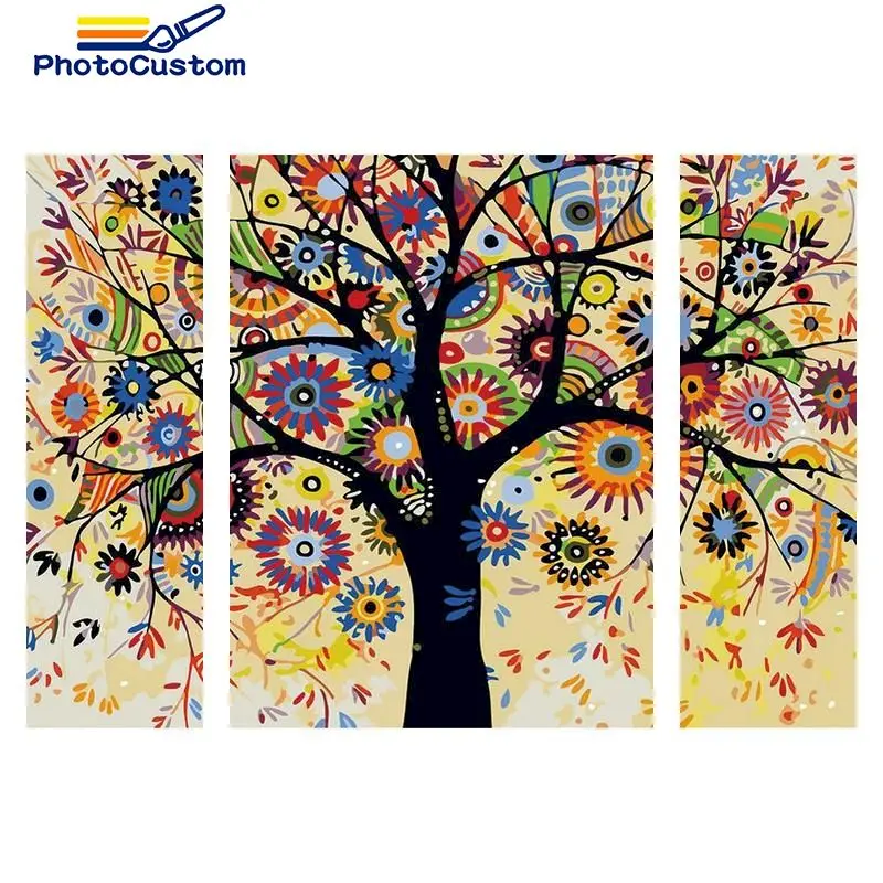 

PhotoCustom 3pcs Diy Painting By Number Tree Landscape Drawing On Canvas HandPainted Art Gift DIY Pictures By Number Kits Home D