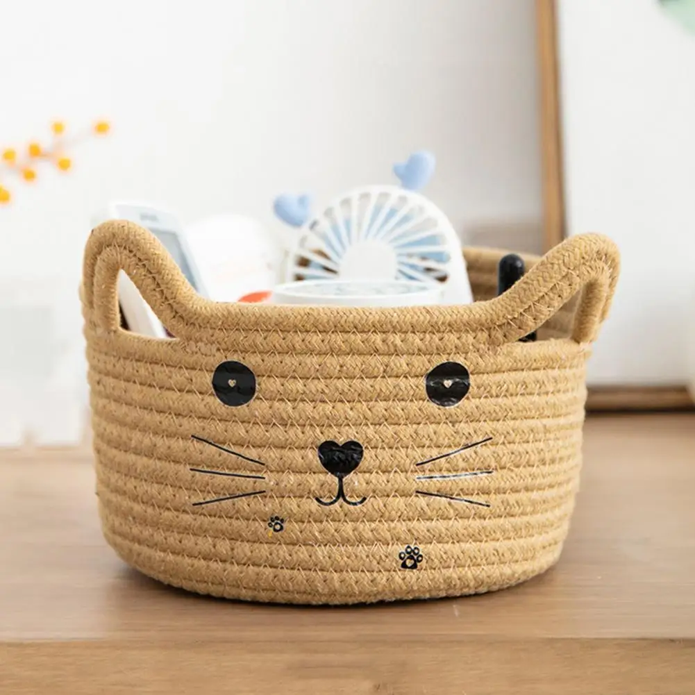 

Sundries Basket Space-saving Eco-friendly Cute Cat Ears Snack Cosmetics Sundries Box Reusable Organizer Basket Office Use