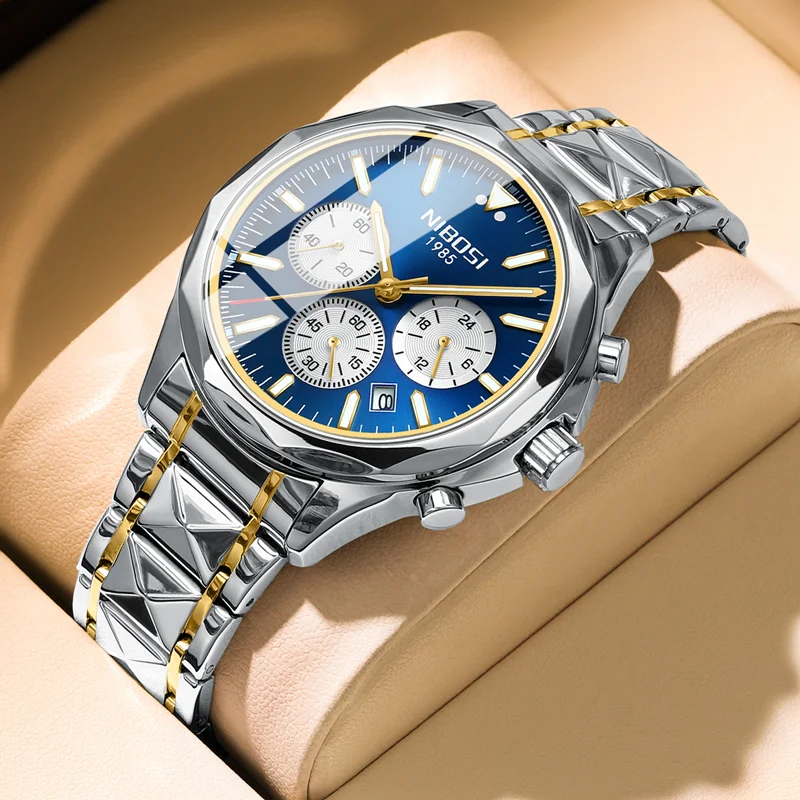 Роскошные мужские часы NIBOSI водонепроницаемые светящиеся с хронографом