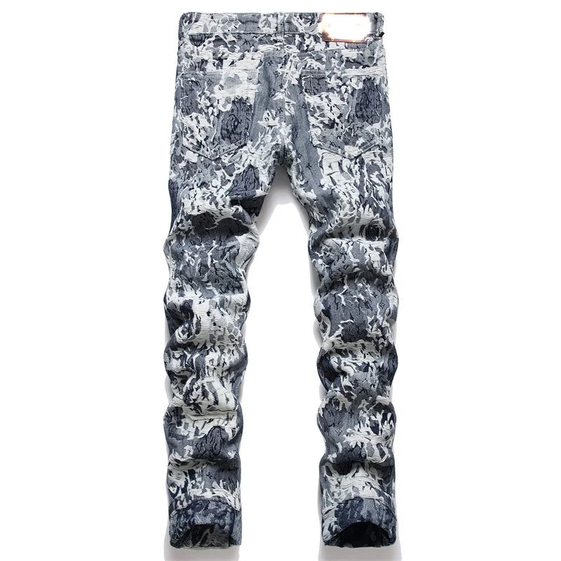 EH·MD® Autumn And Winter Embroidered Leopard Print Men's Jeans High-End Italian Style Soft Casual Cotton Stretch Feet 3D Stripe2