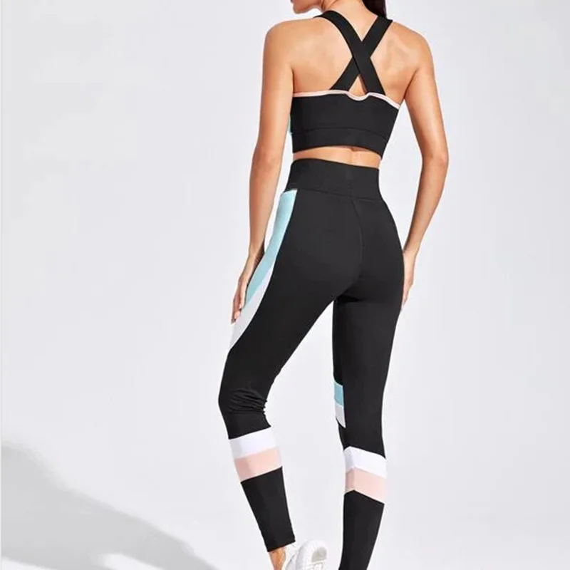 Multicolor splicing Yoga Set Workout Beauty back Gym Clothing Fitness For Women's Tracksuit Outfit Leggings Sport Bras Top Women