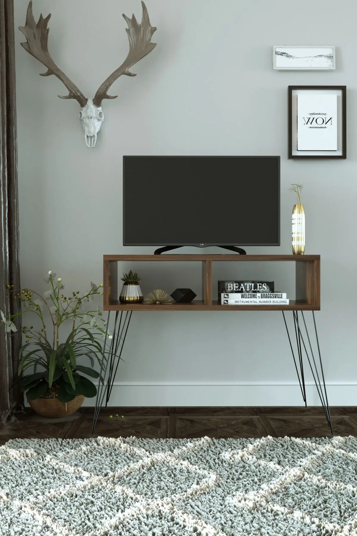 Stylish Design Furniture In Brown Black White Colors Metal Legs Living Room 2 Section Useful Cabinet