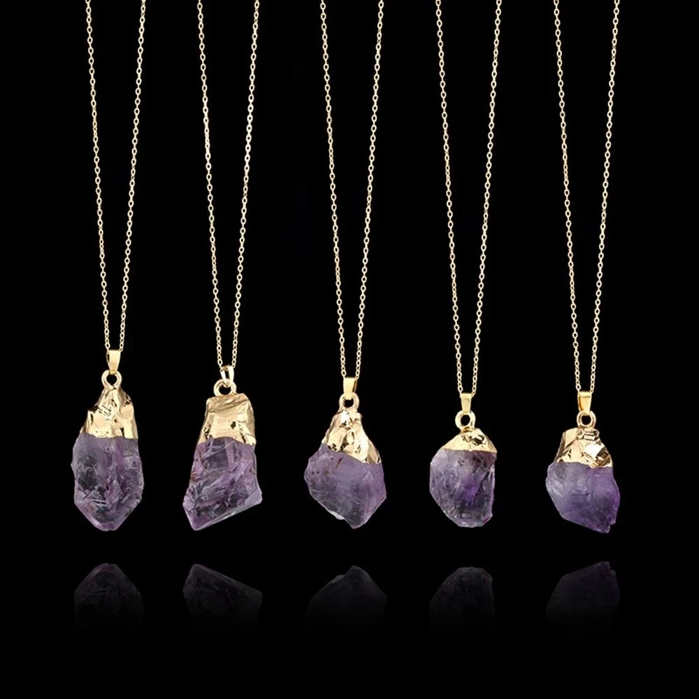 

Natural Purple Crystal Gem Pendant Quartz Crystal Druzy Necklace Reiki Healing Rock Crystal Decor Dangle Amethyst Mineral Choker