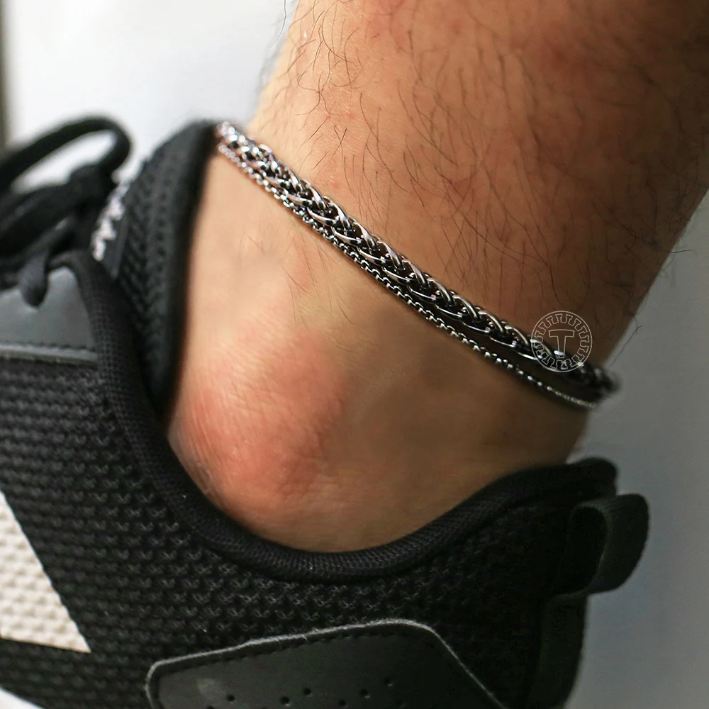 

Double Layered Anklets For Men Stainless Steel Wheat Box Link Leg Chain Ankle Bracelet Fashion Summer Jewelry 2022 DA61