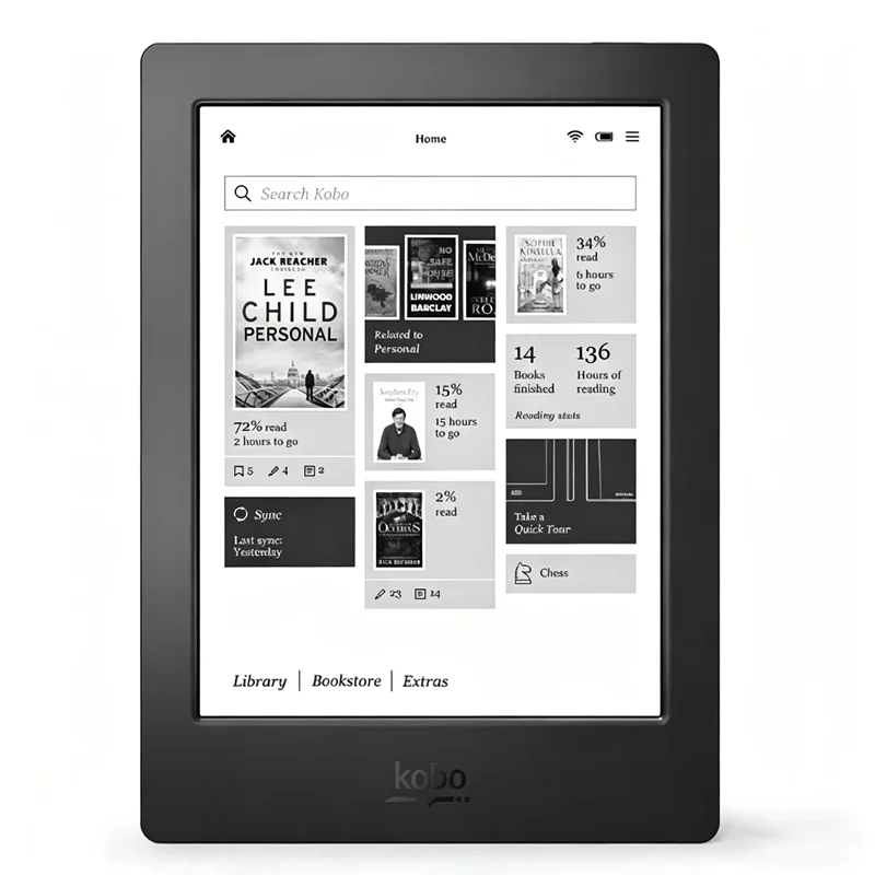 Фото Электронная книга Kobo Aura H2O с экраном 6,8 дюйма, разрешением 265ppi, регулируемой подсветкой, 4 ГБ памяти и слотом для SD-карты, водонепроницаемое устройство для чтения электронных книг №1