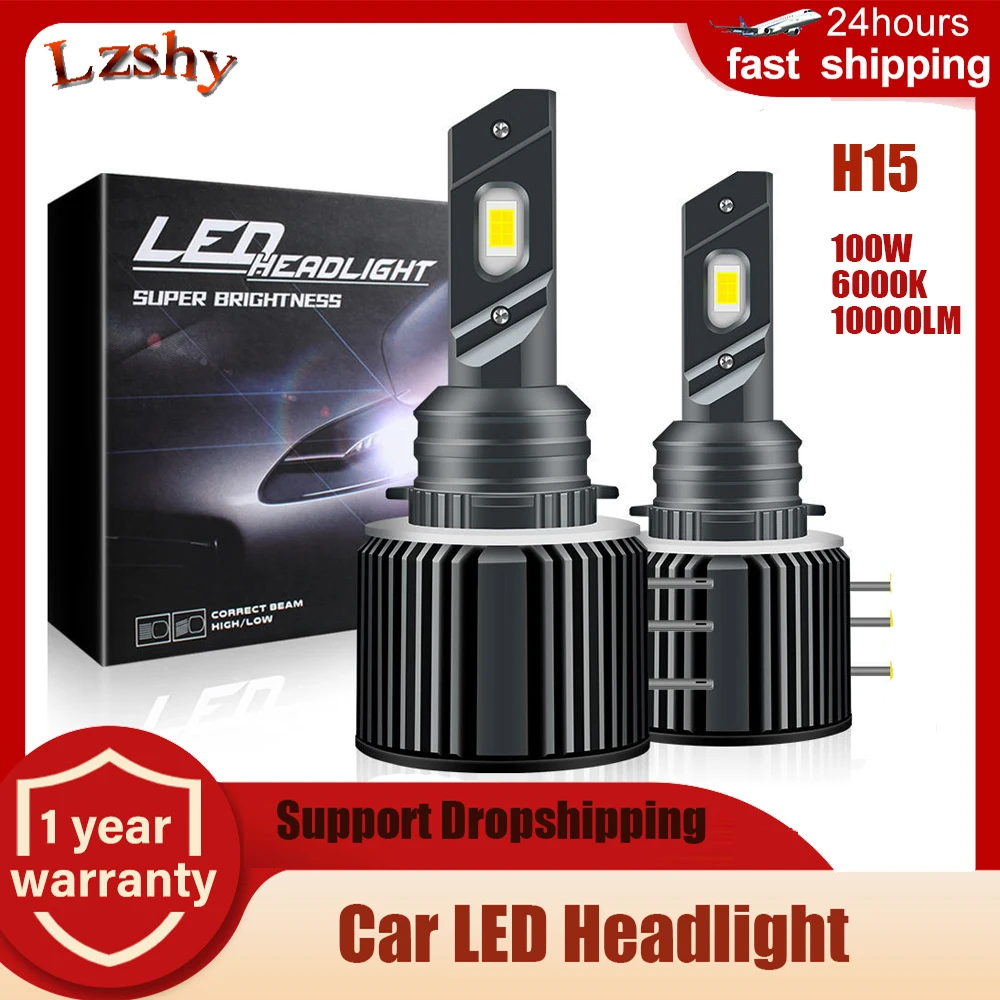 

2pcs H15 Car Headlight Bulbs Led Decoded Refit Lights Auto Headlamp 100W 6000K White Light For Ford For Mercedes-Benz For BMW