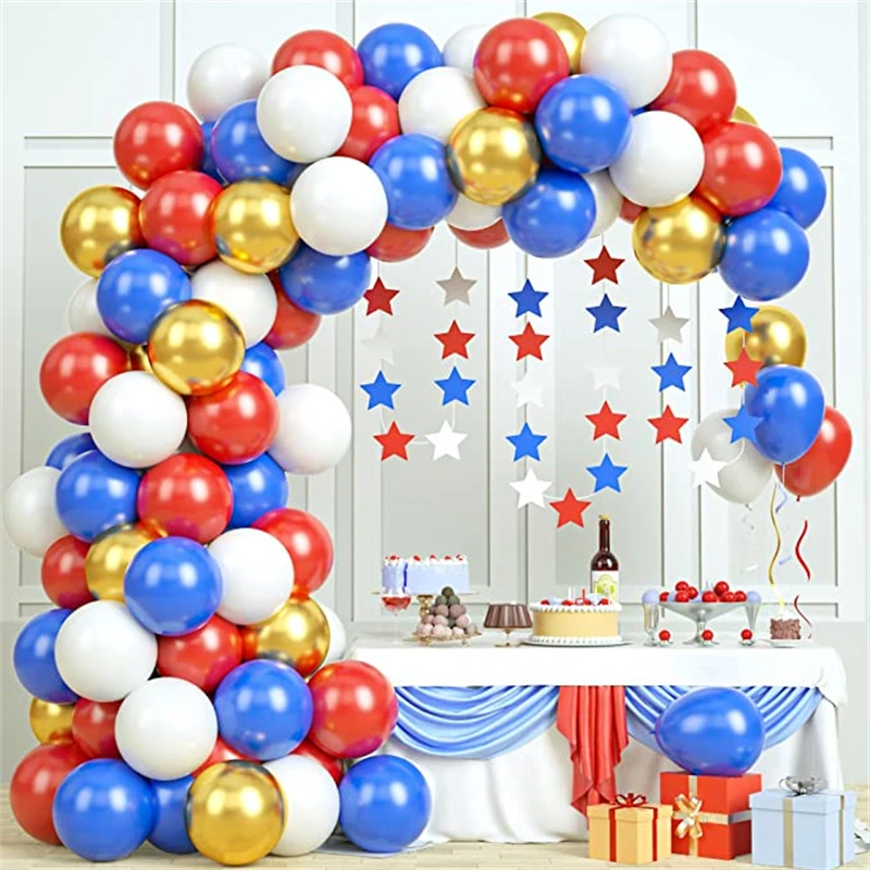 

20Sets Red White Blue Latex Balloon Garland Arch Kit 4th of July Nautical Birthday Baby Shower Star Paper Banner Party Decor
