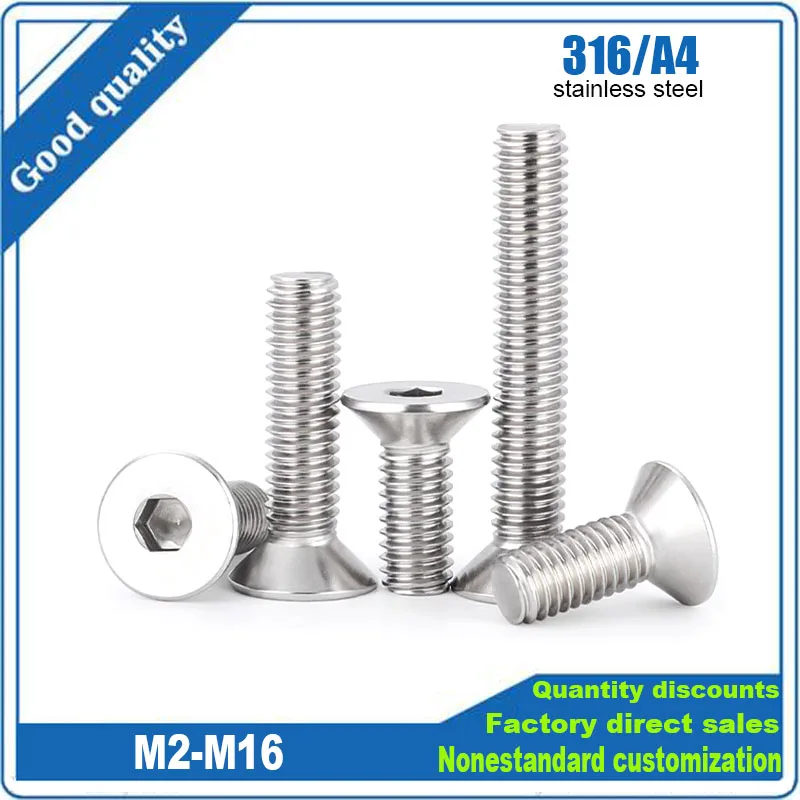 

1/50 шт. нержавеющая сталь 316 M2 M2.5 M3 M4 M5 M6 M8 M10 M12 M16 DIN7991 Винт с шестигранной головкой и шестигранной головкой с плоской потайной головкой