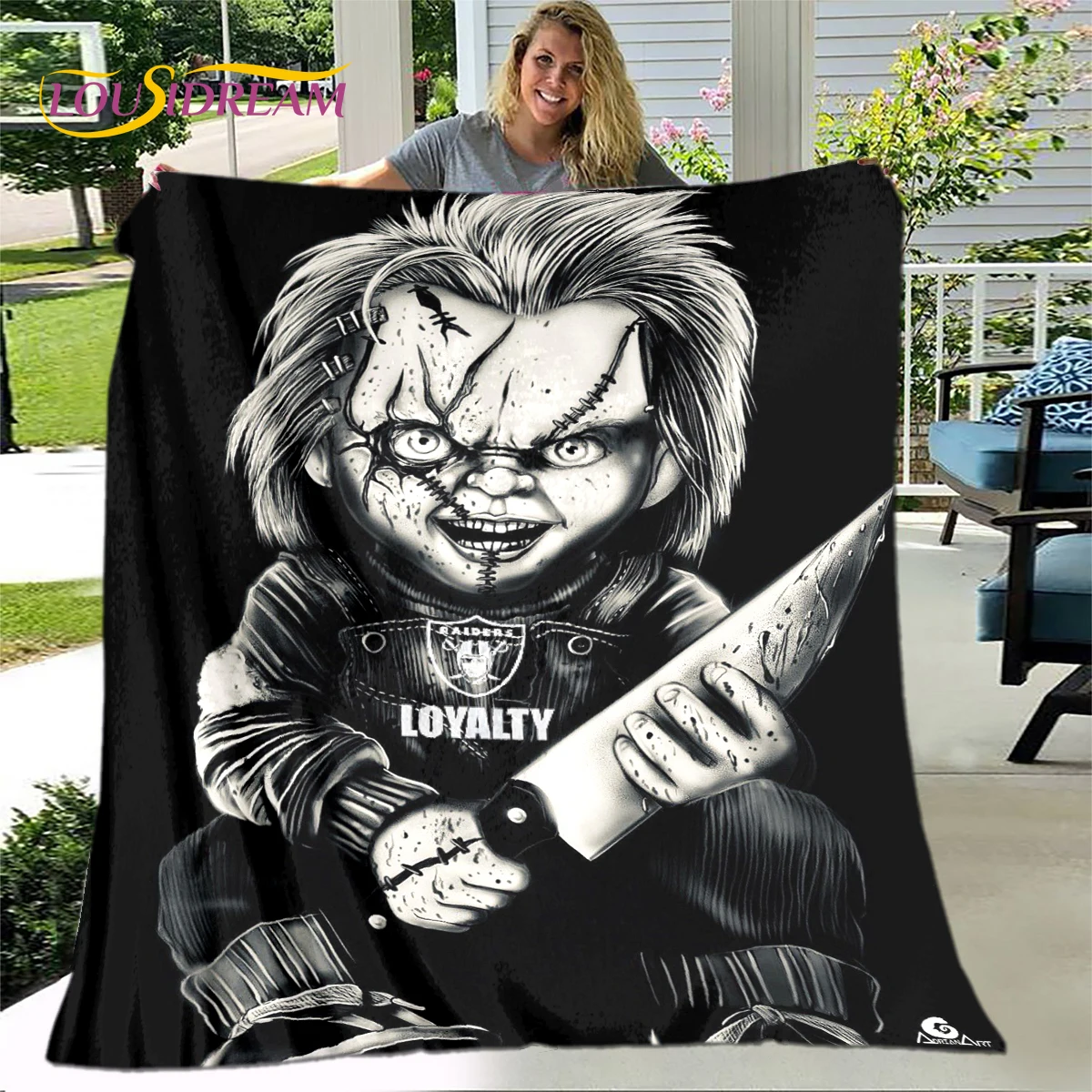 

Horror Movie Characters Chucky Freddy Clown Blanket,Flannel Blanket Throw Blanket,Warm Blanket for Living Room Bedroom Beds Sofa