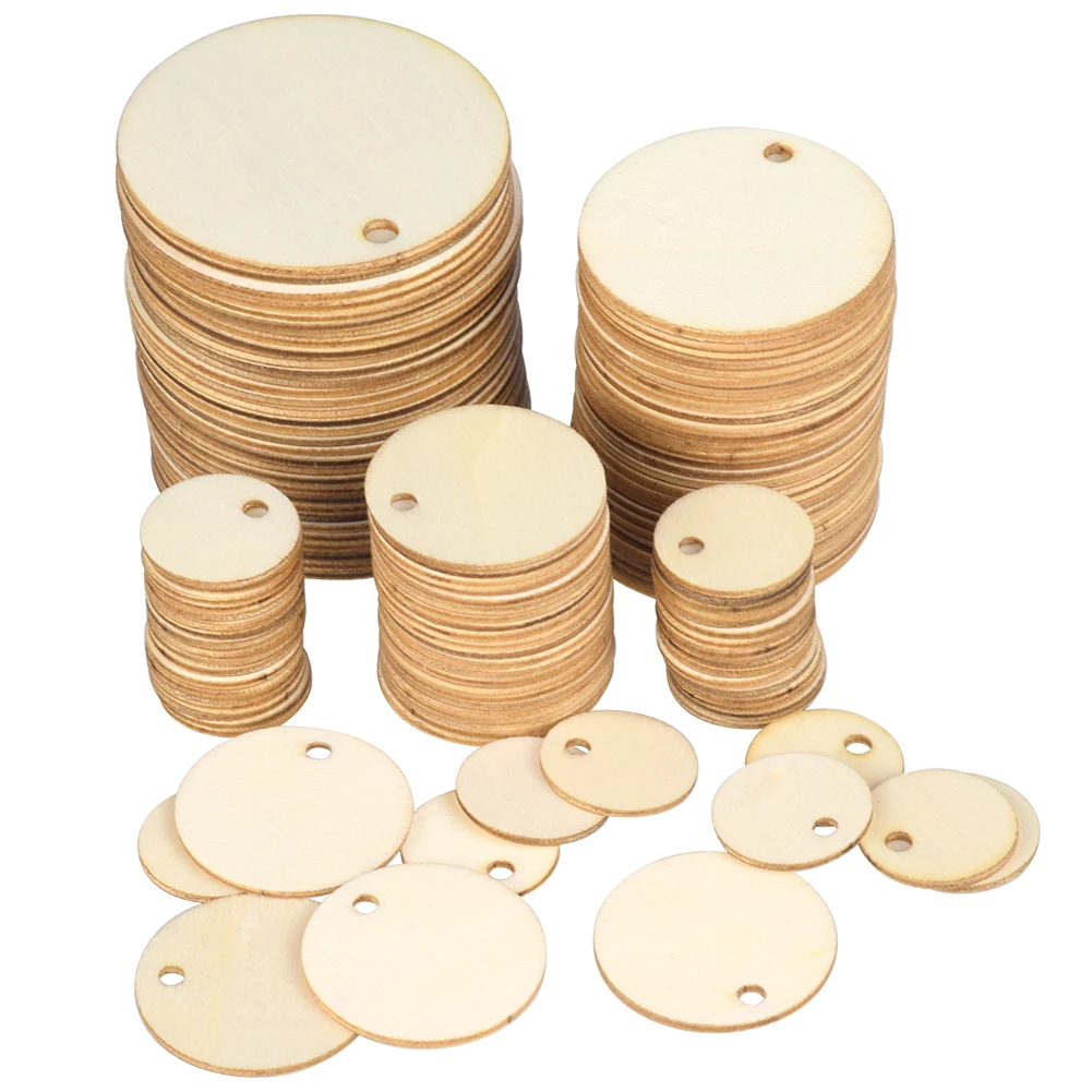 

50pcs/pack Round Pack Wooden 2cm 3cm 4cm 5cm Circles Natural Discs Blank Signs Crafts Wedding Party Gift Label Hang Tag Cards