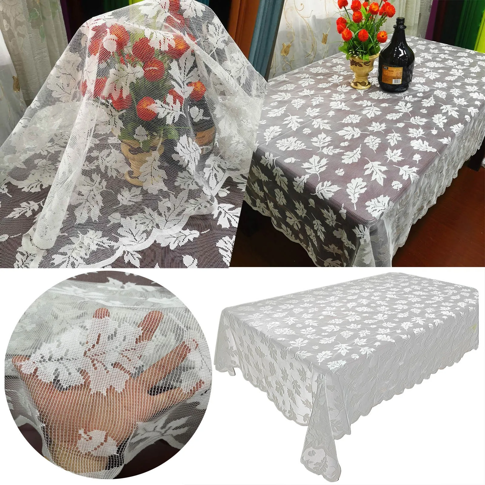 

Pearl White Maple Leaf Lace Tablecloth Perfect For Buffet Table Back to School Table Clothes Christmas Tablecloth Flannel Back