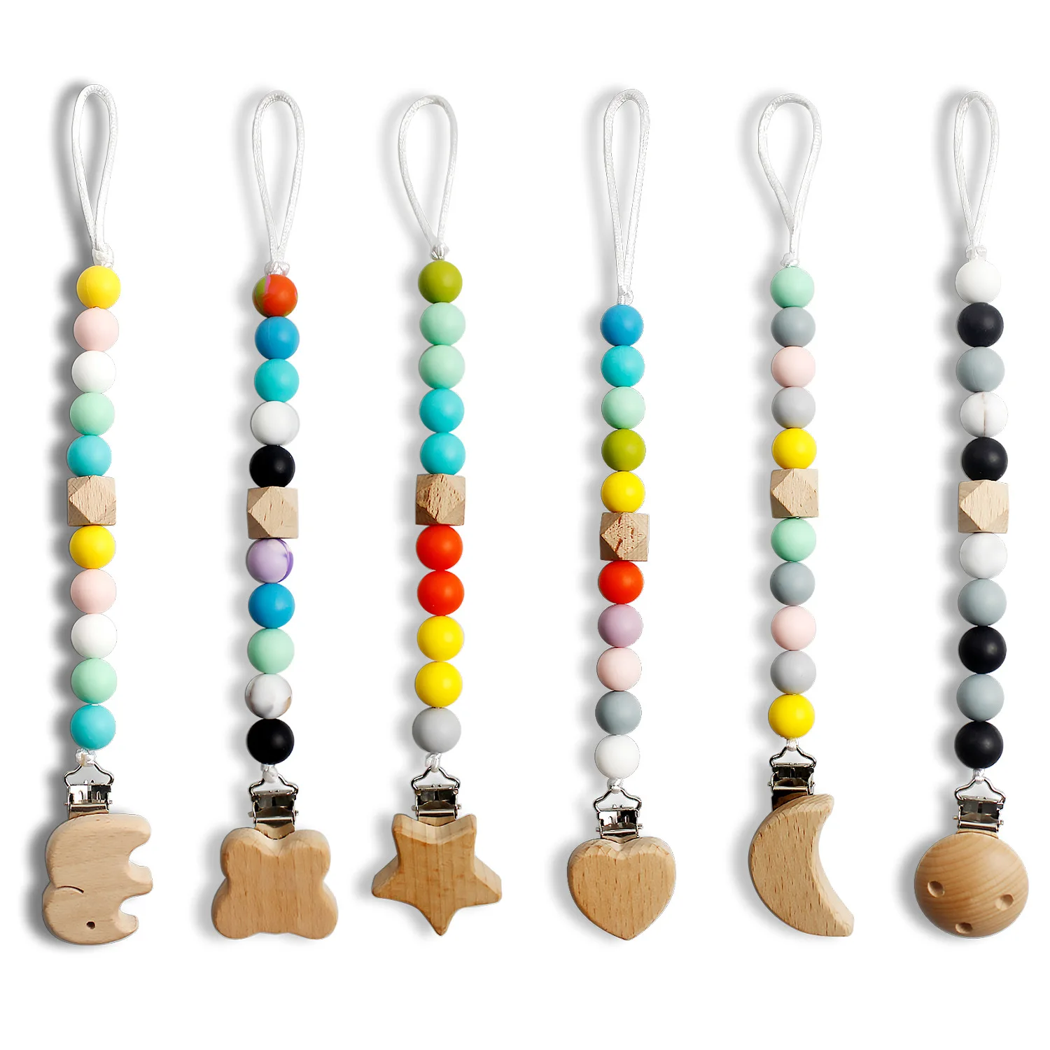 

Pacifier Clip Dummy Holder Anti-drop Nipple Chain Baby Personalized Luxury Silicone Wooden Beads Soother Teether for Newborn