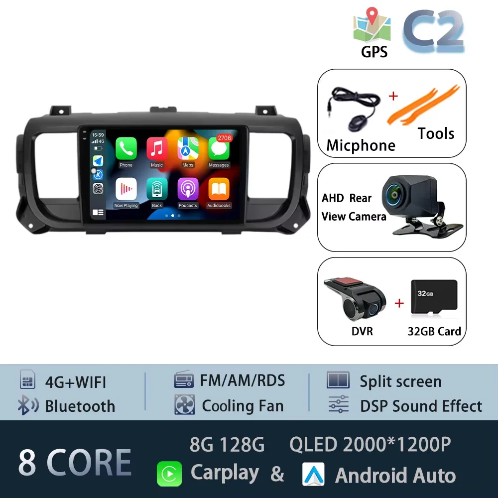 

Для Citroen Jumpy III 3 SpaceTourer 1 для Peugeot Expert 3 2016 2017 2018-2021 Android 15 Carplay Автомобильный радиоприемник Мультимедийный плеер