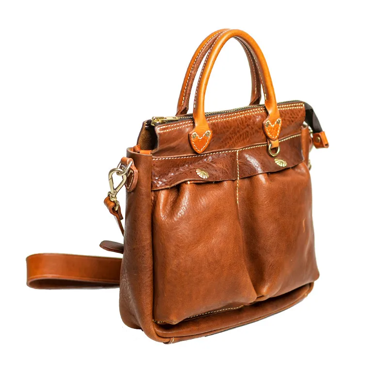 Vintage fashion desig First layer cowhide Men handbag luxury Organizer genuine Leather  with wide shoulder strap crossbody bag