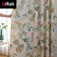 flower bird printing curtains half blackout american country style bedroom living room real silk satin high quality drapes 5