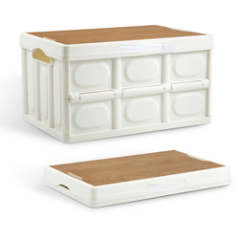 

Custom Logo Home Car Outdoor Camping Folding Box Plastic Storage Boxes Folding Storage Box with Wood