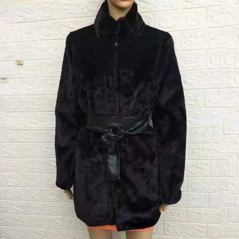 Women Suit Winter Thick Sheepskin Solid Coat Ladies Faux Fur Turf Coat Ladies Fashion Leather Jacket Fur Lining Bomber Jacket