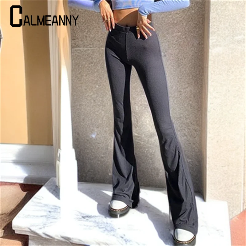 Women Trousers 2023 Summer New Casual Boot Cut Pants High Waist Vintage Skinny Pants Fashion Indie Bell-Bottoms Urban Style