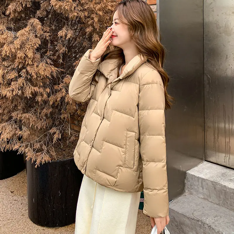 2023 Winter Down Coats Jacket Women Buttons Loose White Duck Down Coats Female Solid Thickening Warm Jackets Ladies Pockets M07