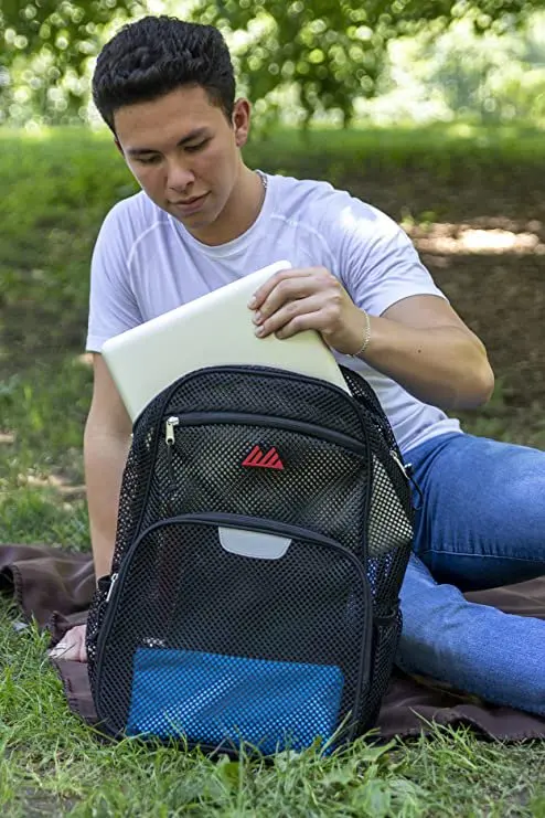 Unisex Collapsible Mesh Backpacks for School, Beach - Backpack with Reflective Strip and Wire Frame for Support - Black