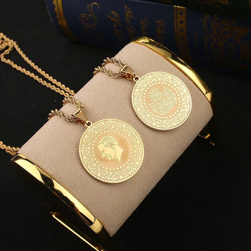 

Brand New Arabian Coin Gold Plated Pendant Middle East Ladies Necklace Wedding Gift Stainless Steel Material No Fade