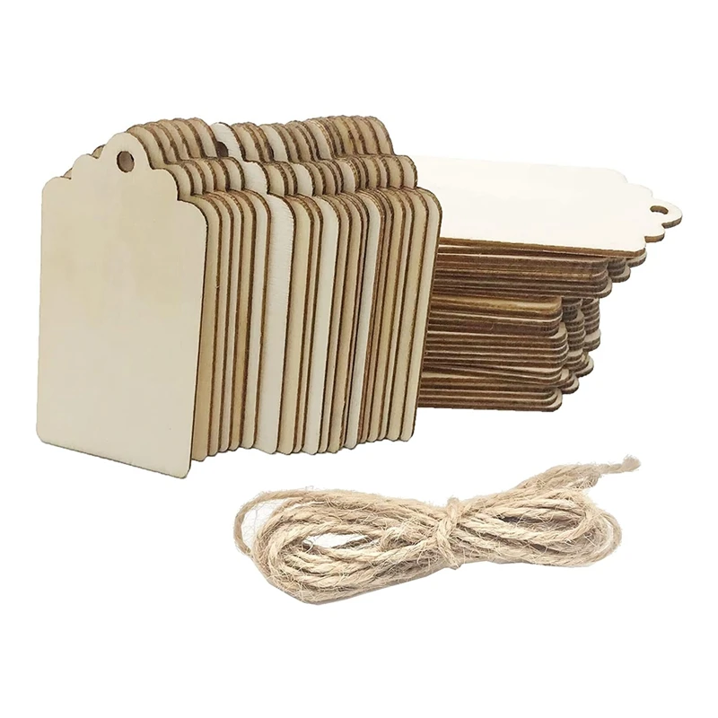 

100 Pcs Wood Tag, 2.7 x 1.5 Inch Unfinished Wooden Tags with Hole,for Hanging & Wedding Decor,Craft Projects