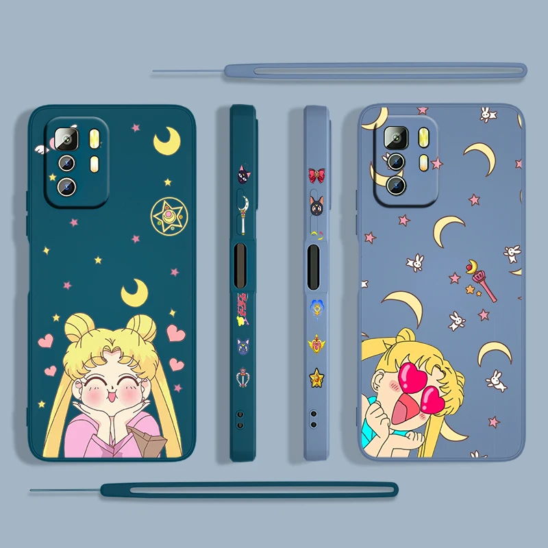 

Cute Girls Sailor Moon For Xiaomi Redmi Note 11 11S 10 10S 9 9S 9T 8 8T 7 5 Pro 4G 5G Liquid Left Rope Phone Case Cover Coque