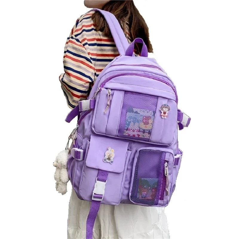 Женский дорожный рюкзак 2022, женские водонепроницаемые школьные сумки с несколькими карманами для колледжа, прозрачные карманы, вместитель...