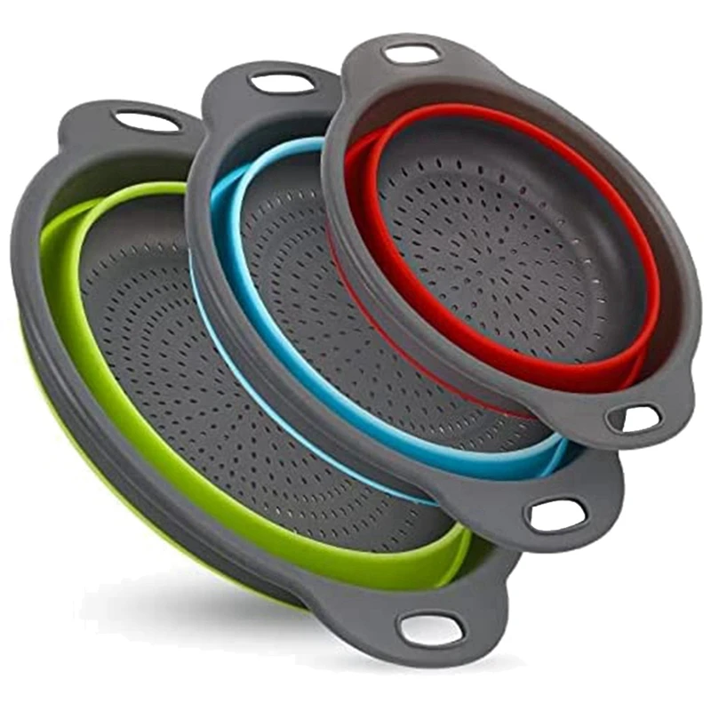 

Collapsible Colander, Set Of 3 PCS Collapsible Strainer, Colander Perfect For Draining Pasta, Fruits And Vegetables-ABUX