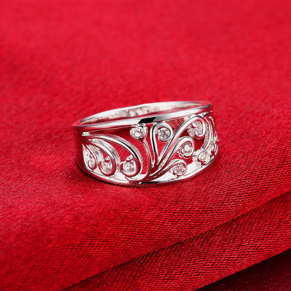 

Hot charms 925 Sterling Silver crystal Pattern Rings For Women Fashion Party Gifts Charms wedding engagement ring fine Jewelry