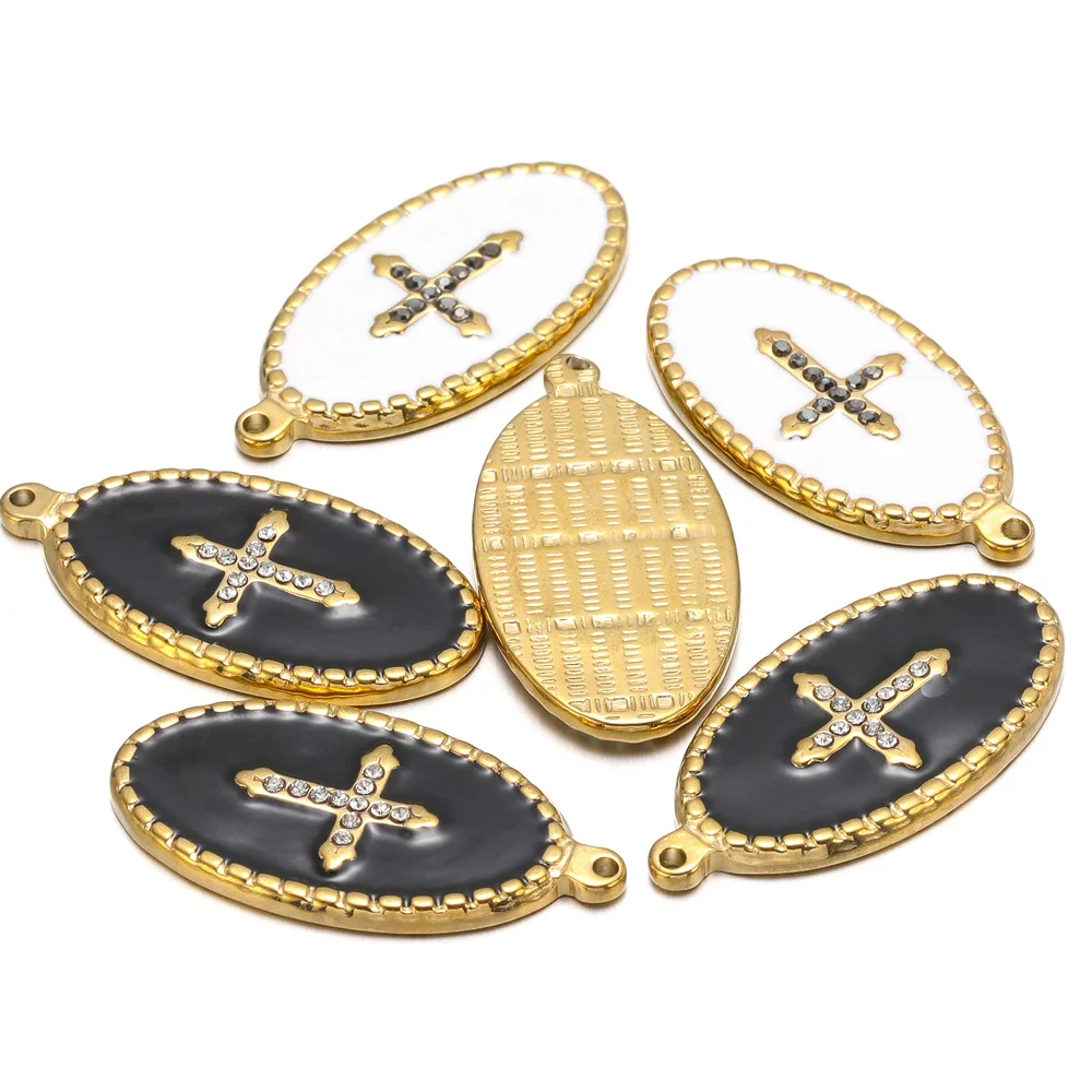 

5pcs/Lot Stainless Steel Oval Crosses Pendant DIY Necklace Bracelet Charms Jewelry Crafts Handmade Making Accessories