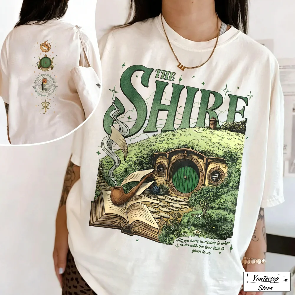 Фото Женская хлопковая футболка The Shire, двусторонняя рубашка, футболка с кольцом Волшебника Лорда, футболка The Fellowship Bookish, модные укороченные топы №2